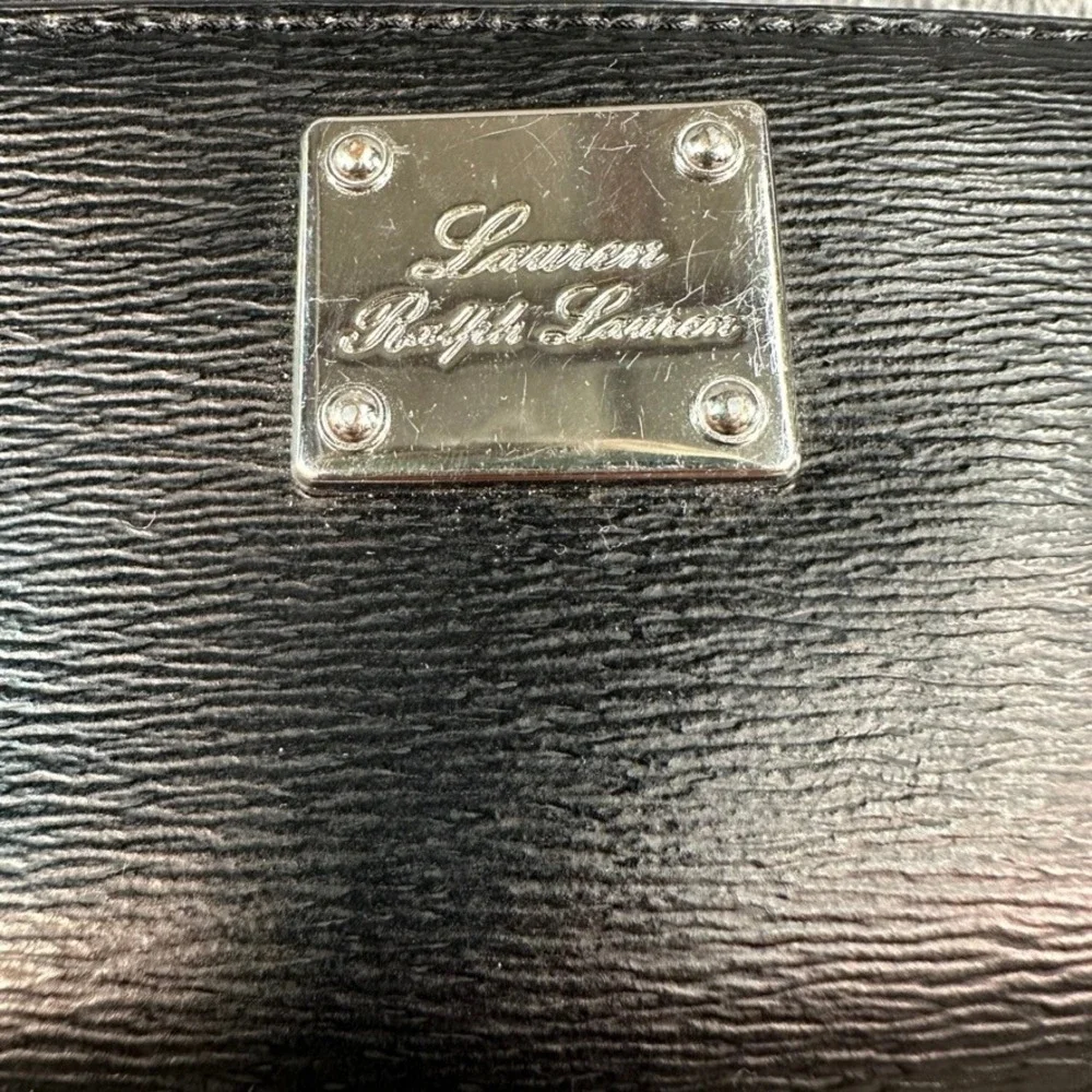 Lauren Ralph Lauren Black Textured Faux Leather Cosmetic Makeup Pouch Bag
